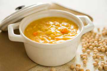 Ham and pea soup meal