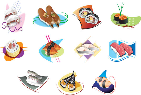illustration of isolated Set of sushi