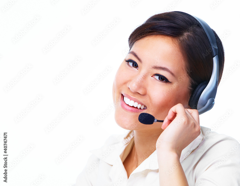 Poster call centre operator. chinese businesswoman.