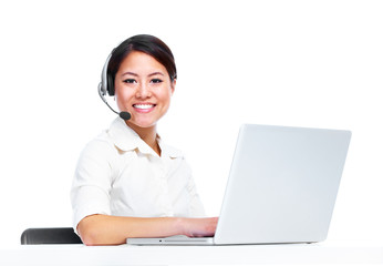Young chinese businesswoman with headset.