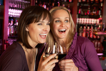 Two Women Enjoying Drink Together In Bar