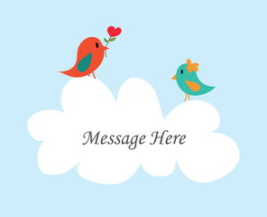Fototapeta premium Couple bird message with white cloud