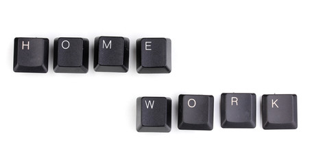 Keyboard keys saying home work isolated on white