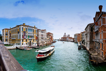 panoramic view of Grand Canal, villas and church in Venice