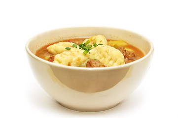 Traditional hungarian hot goulash soup