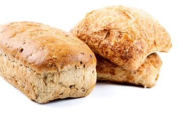 Bread and rolls isolated on a white