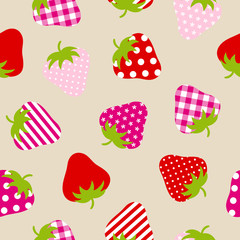Seamless Pattern Red/Pink/Rose Strawberries Beige