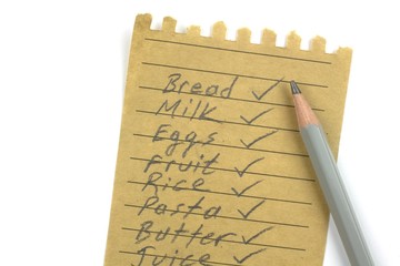 Shopping list on a natural paper
