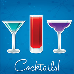 Bright retro cocktail card in vector format.