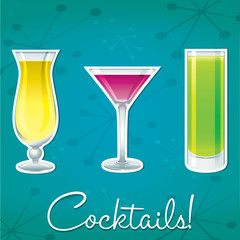 Bright retro cocktail card in vector format.