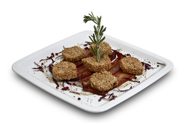 Fried goat cheese with crispy bacon