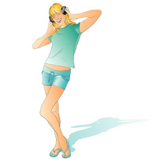 Young woman listening music