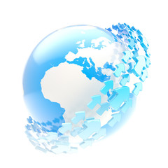 Earth globe symbol with arrow orbit