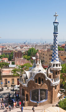 Park Guell, view on Barcelona, Spain