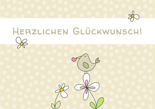 Vorlage für Geburtstagskarte (mit Vogel und Blumen)