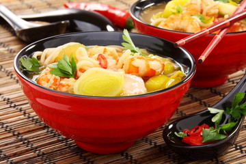 Chinese fish soup with shrimp.