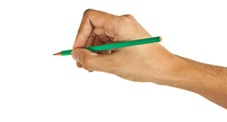 Green pencil in hand