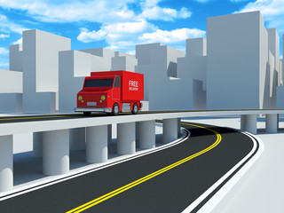Delivery Van on road in the city (Delivery Concept)
