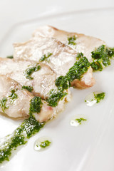 sturgeon with spinach sauce