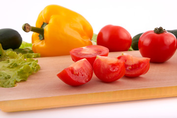 Tomato slices with vegetables