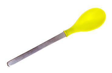 Children green  spoon isolated on a white background.