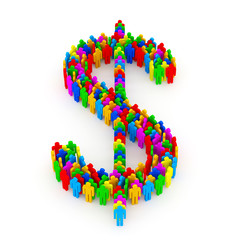 Dollar Symbol made from Colorful People on white background