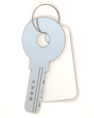 Silver Key with empty blank on white background