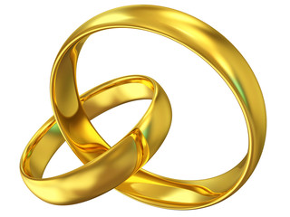 Golden Wedding Rings on white background