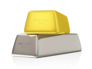 Golden and Silver Bars on white background