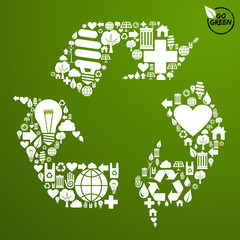 Green icons set in recycle symbol