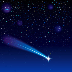 Shooting star going across a starry sky.