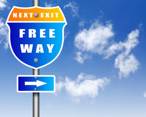 Road sign agaisnt blue sky