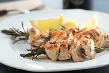 Souvlaki on rosemary sticks