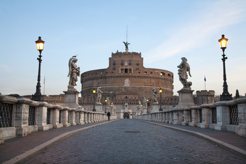 Fototapeta na wymiar Rome - Angels bridge and castle in morning