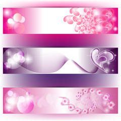 Set of 3 purple banners with hearts