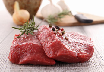 raw beefsteak and ingredients
