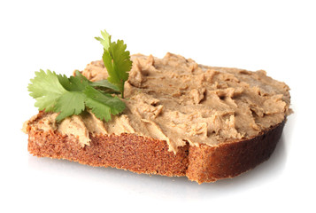 Fresh pate on bread isolated on white