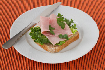 toast with lettuce, ham and parsley