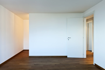 interior empty room, white walls, wooden floor