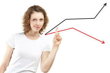 Young woman pointing at trend lines