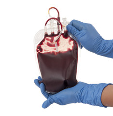 bag of blood in hand isolated