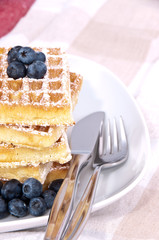 Fresh waffles with blueberries