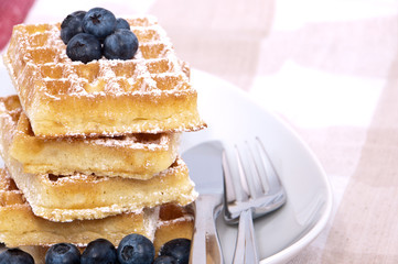 Fresh waffles with blueberries