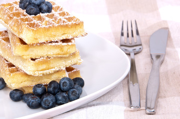 Fresh waffles with blueberries