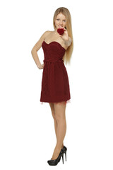 Full length of female giving jewelry box in shape of heart