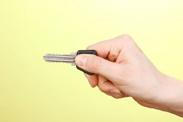 Key in hand on green background