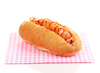 Appetizing hot dog isolated on white