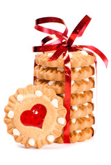 Festive heart cookies isolated on white background