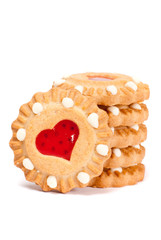Festive heart cookies isolated on white background