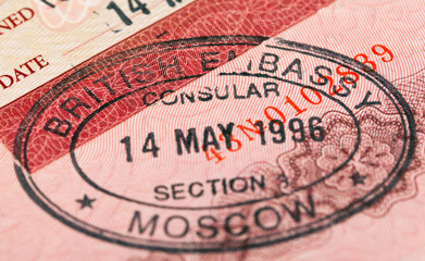 British visa stamp in your passport. Closeup
